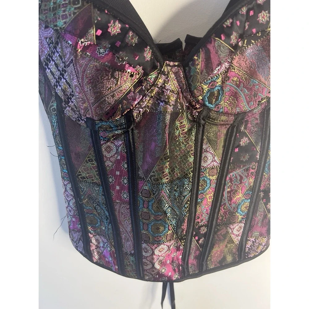 Gothic Steampunk Patchwork Lace Up Bustier Corset Festival Rave Top L Unique